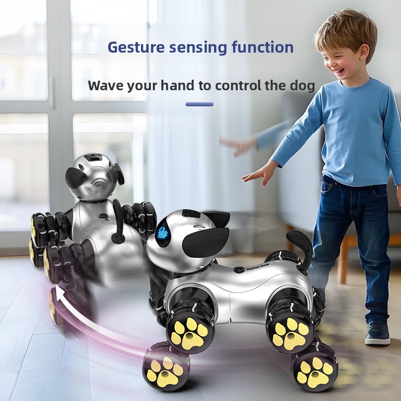 Smart Plastic Remote Control Robot Dog Eight Wheel Stunt Pink Cute Pet Toy For Kids