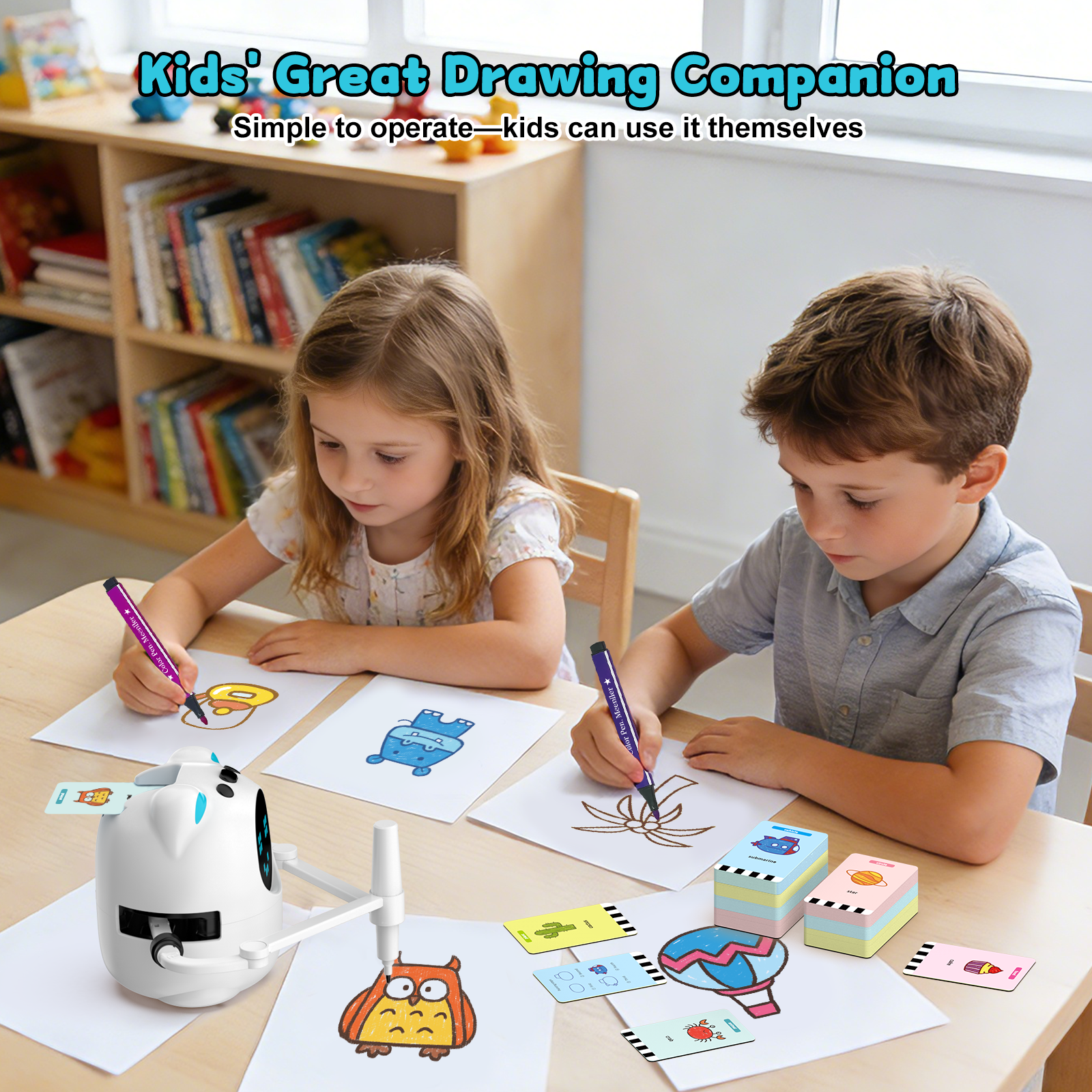 Factory Smart Drawing & Painting Robot Toy with 100 Cards 5 themes Light & Sound-Educational Learning Machine for Ages 5-13