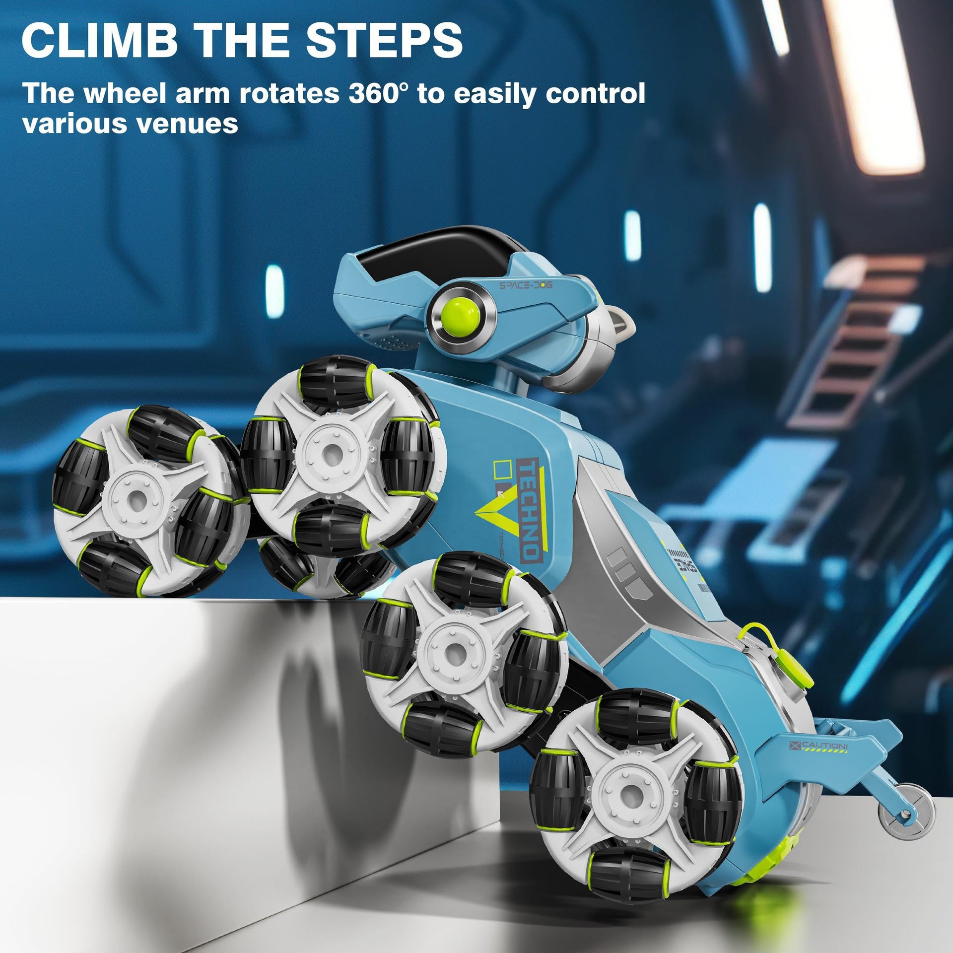 8-Wheel 6-Channel Remote Control 360-Degree 2.4G RC Stunt Car Dog Toy with LED Lights Climbing Ability Auto Return Charger