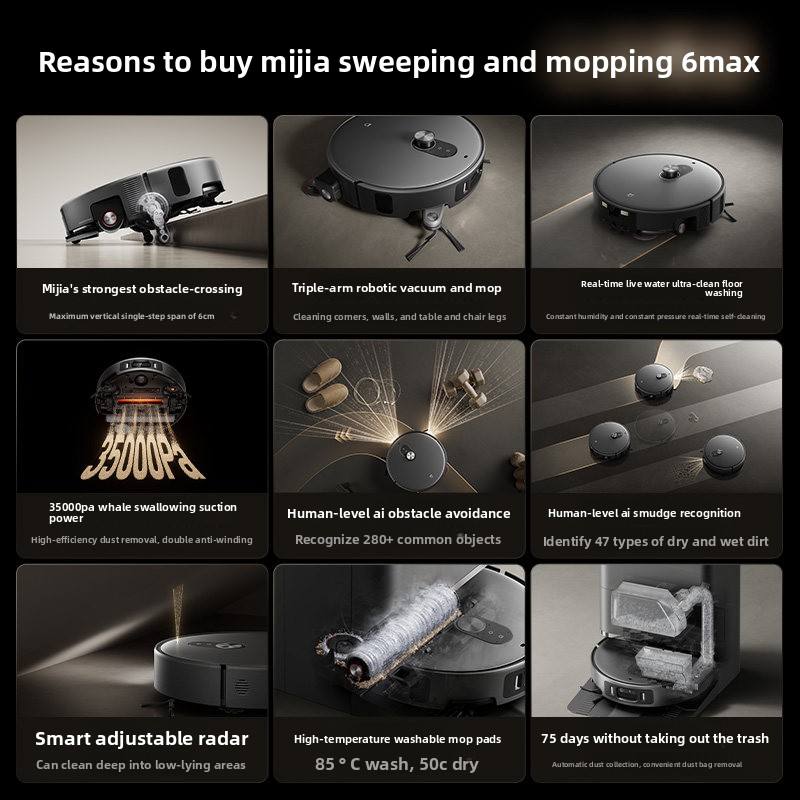 XIAOMI MIJIA 6 Max OMNI Robot Vacuum Mop 35000Pa Self-Cleaning AI Obstacle Avoidance Camera 35000Pa Robot Home Vacuum Cleaner