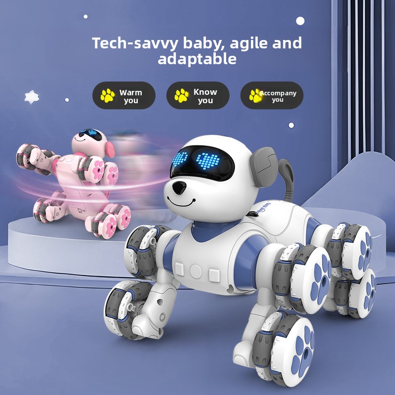 2026 New Model Eight-Wheel Stunt-Capable Smart Pink Plastic Robot Dog Obstacle Avoidance Pet Toy for Teens Adults